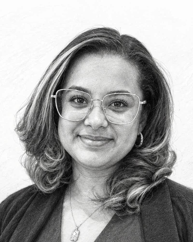 Pencil sketch portrait of Ciara, care coordinator at La Petite Dent