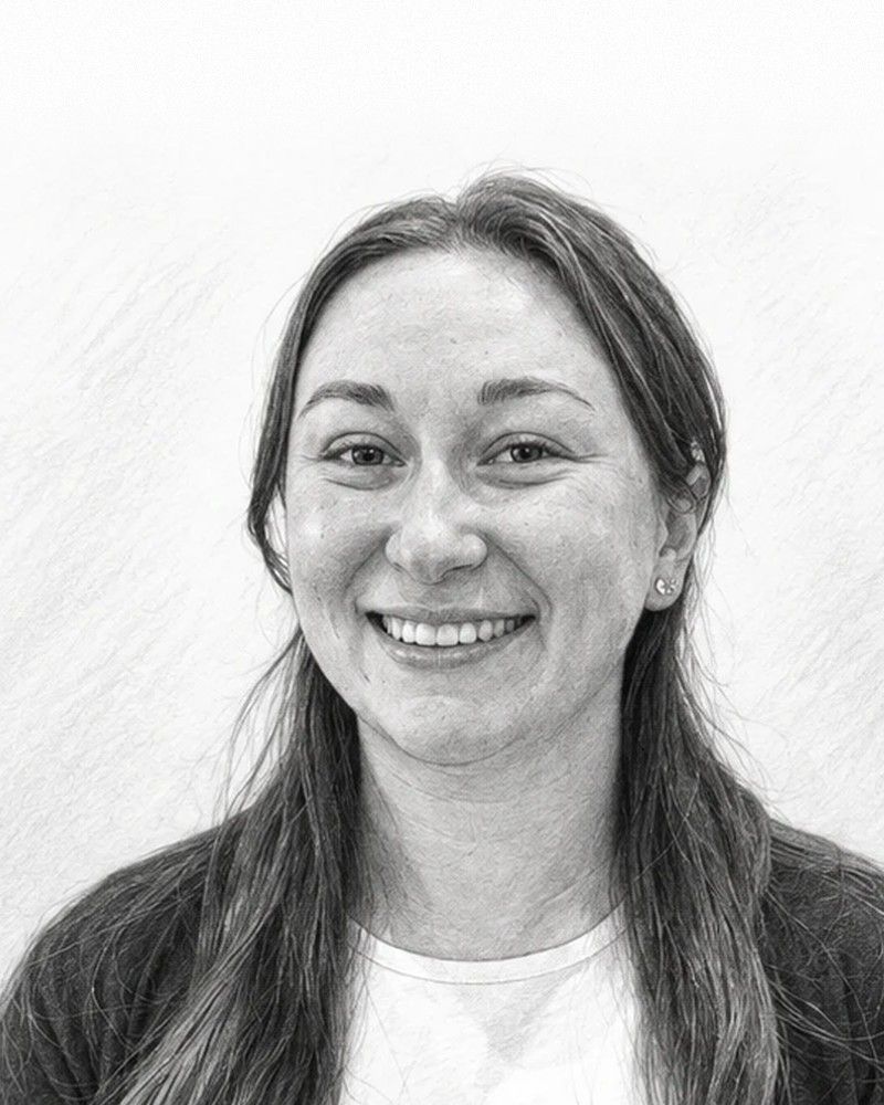 Pencil sketch portrait of Sam, care coordinator at La Petite Dent